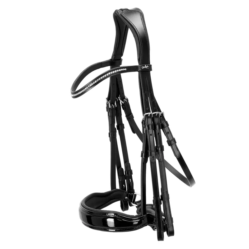 Schockemohle Milan Double Bridle Black-Patent-Silver