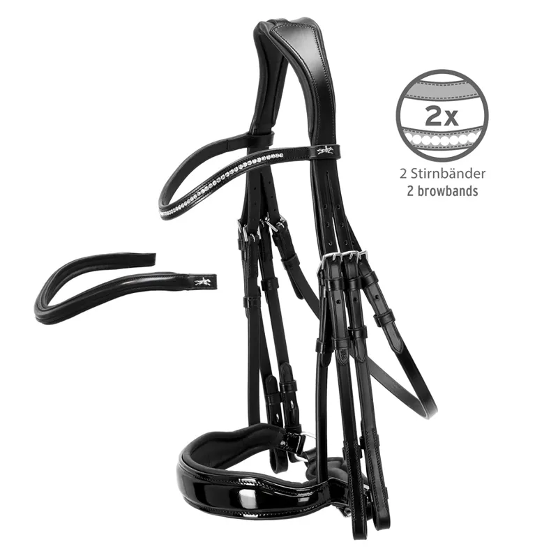 Schockemohle Milan Double Bridle Black-Patent-Silver - Image 2