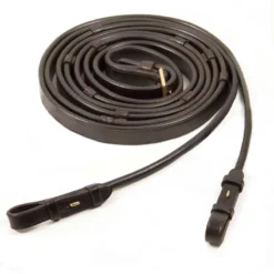 Schockemohle Rolled Leather Reins With Stops Dark Brown-Gold