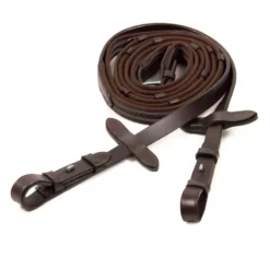 Schockemohle Web Rubber Grip With Stops Reins Dark Brown-Silver